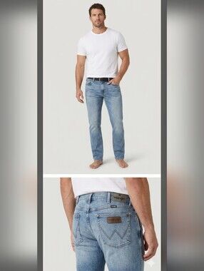 Wrangler 5 Star Premium Slim Straight Jeans 40x30 Light Wash Wade Stretch Cowboy